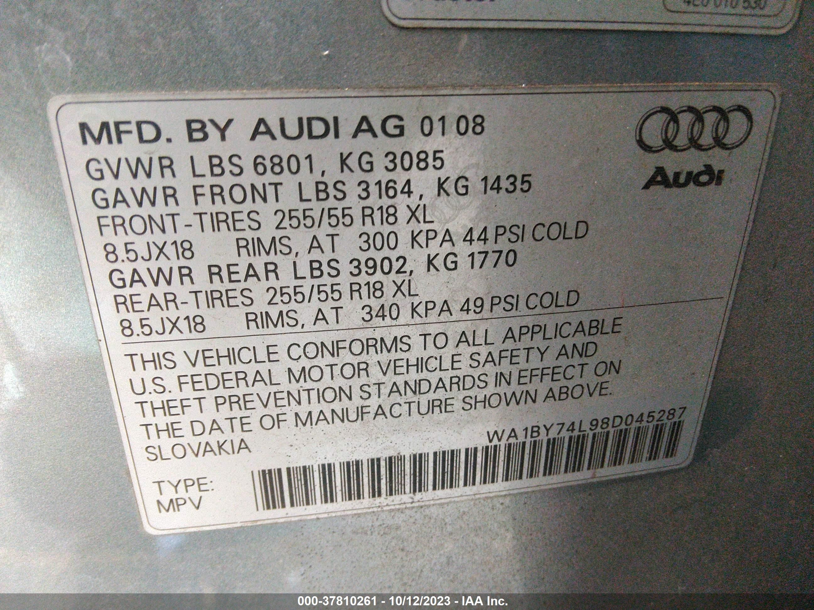 Photo 8 VIN: WA1BY74L98D045287 - AUDI Q7 