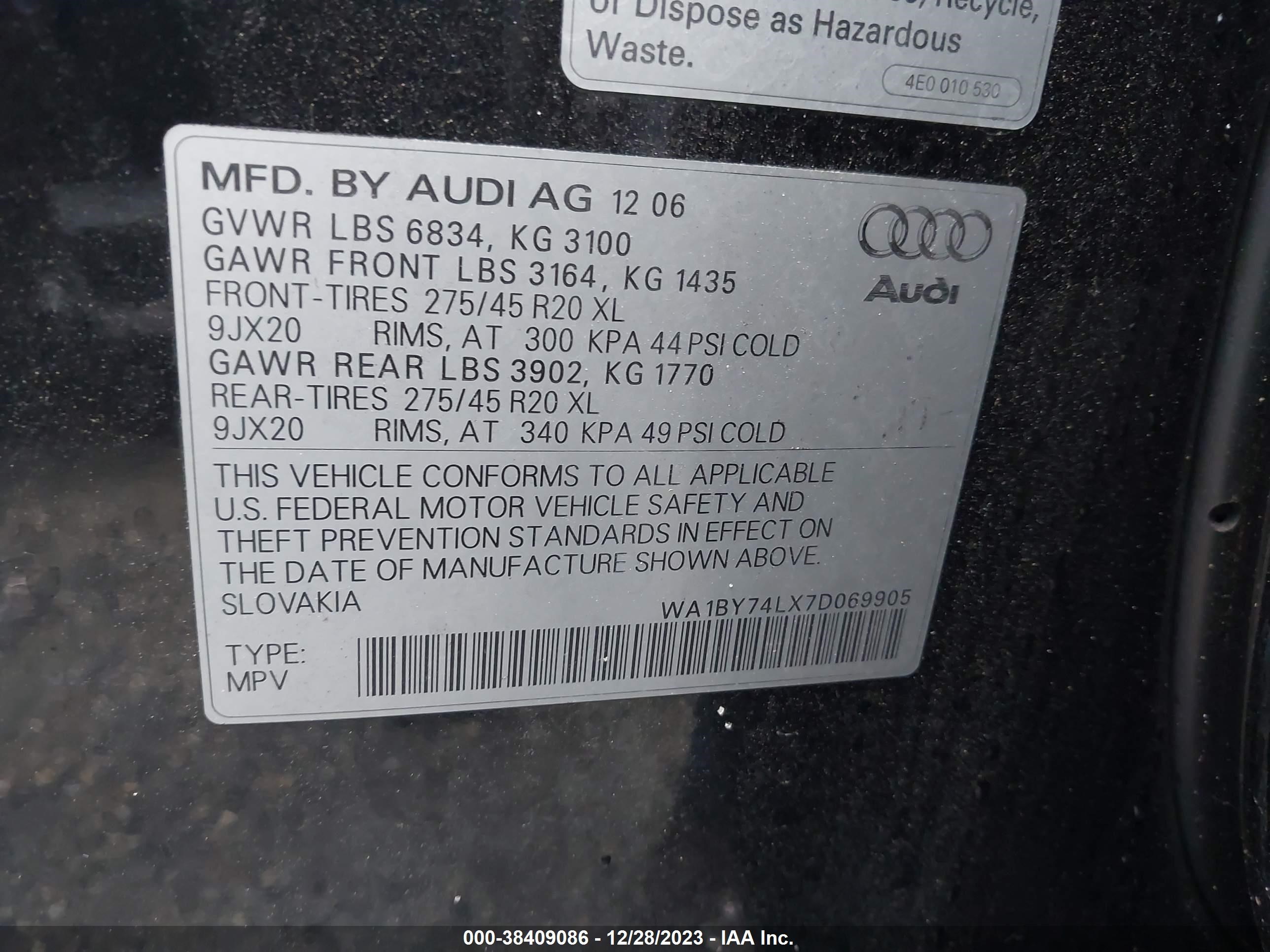 Photo 8 VIN: WA1BY74LX7D069905 - AUDI Q7 