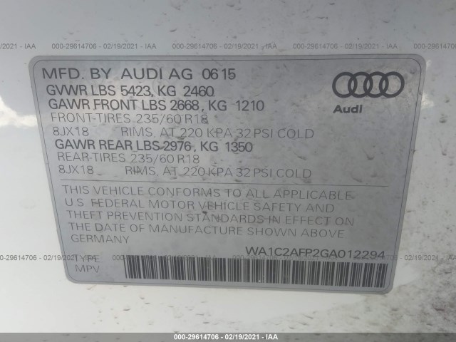 Photo 8 VIN: WA1C2AFP2GA012294 - AUDI Q5 