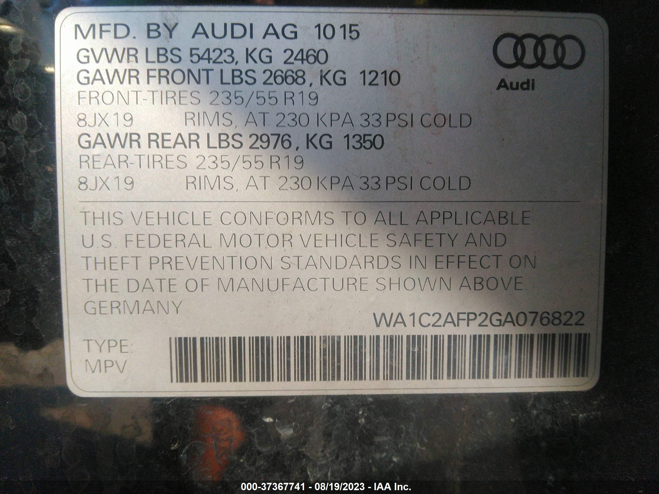 Photo 8 VIN: WA1C2AFP2GA076822 - AUDI Q5 