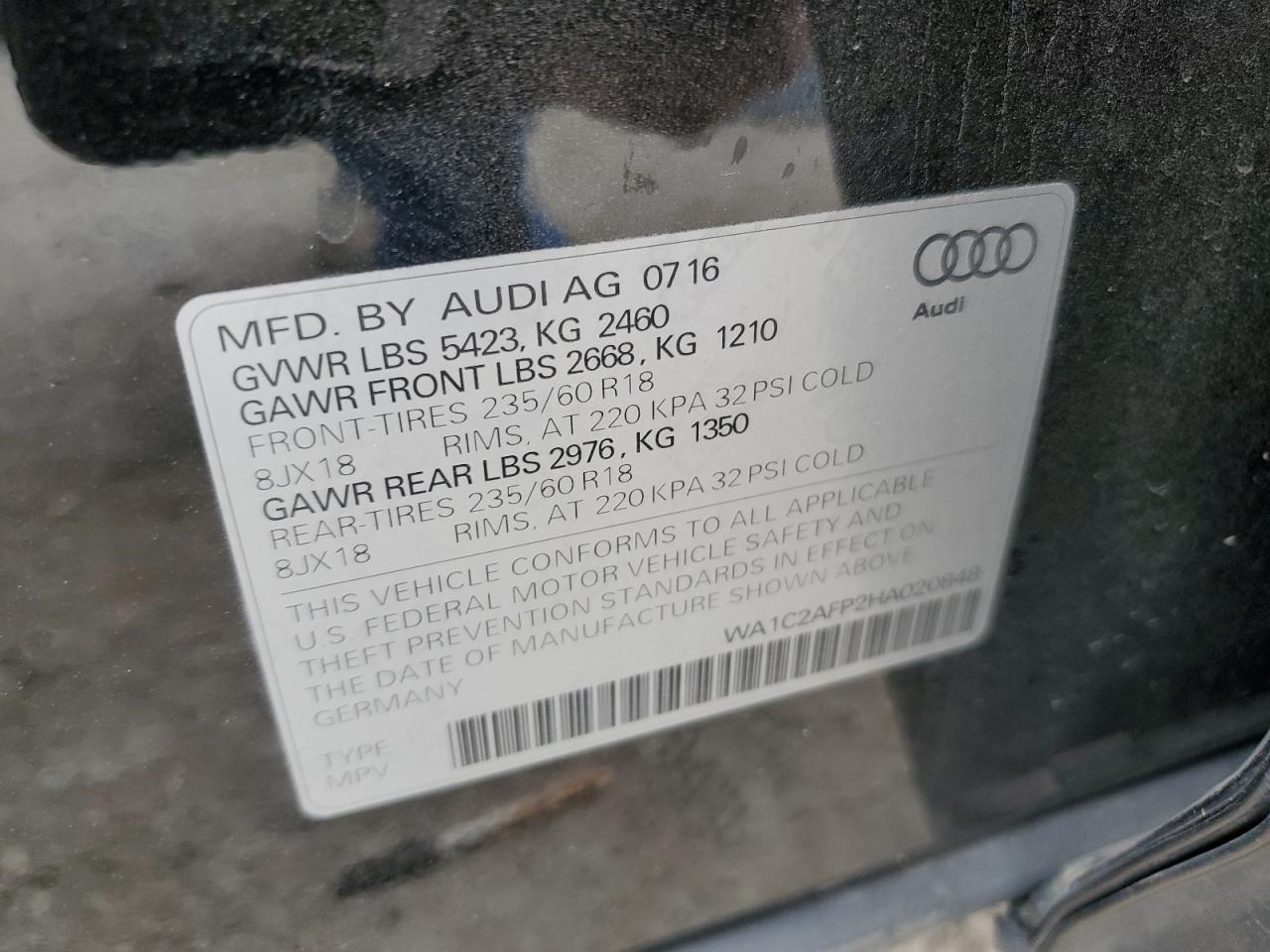 Photo 12 VIN: WA1C2AFP2HA020848 - AUDI Q5 