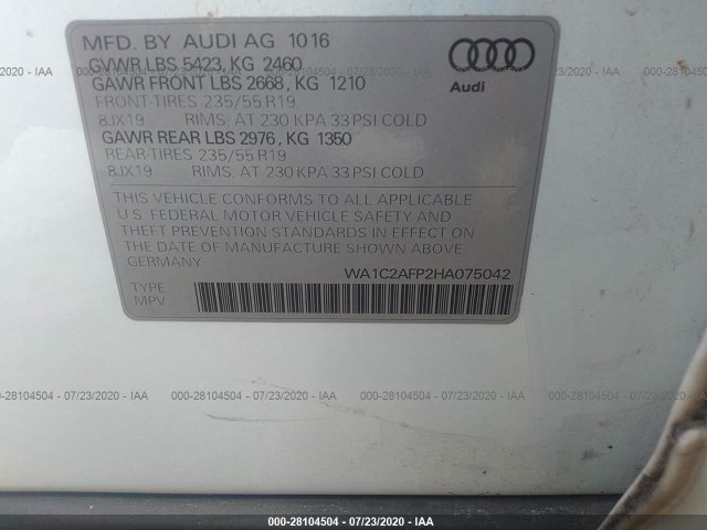 Photo 8 VIN: WA1C2AFP2HA075042 - AUDI Q5 