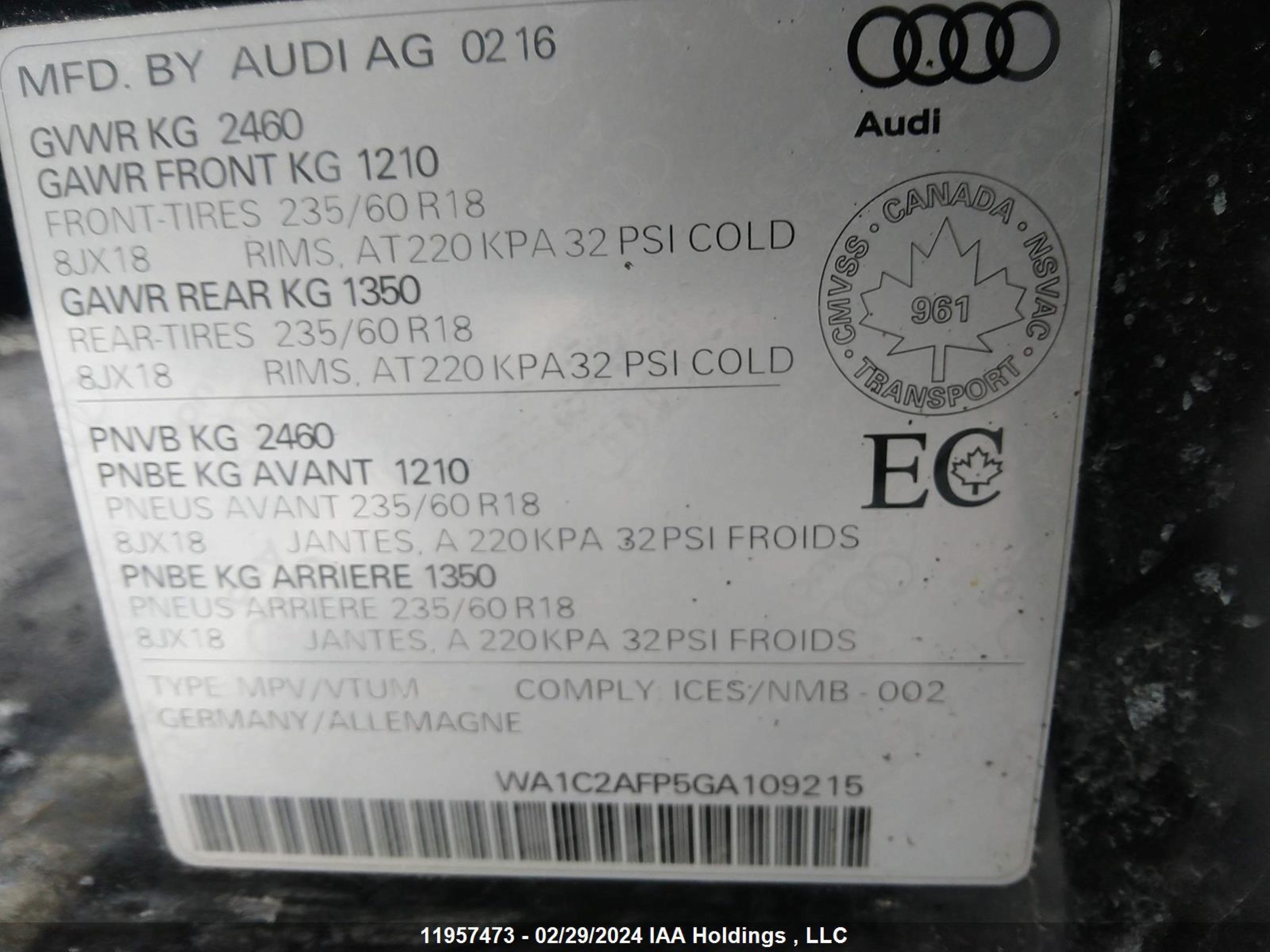 Photo 8 VIN: WA1C2AFP5GA109215 - AUDI Q5 