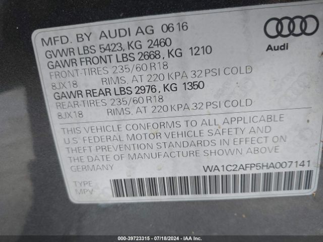 Photo 8 VIN: WA1C2AFP5HA007141 - AUDI Q5 