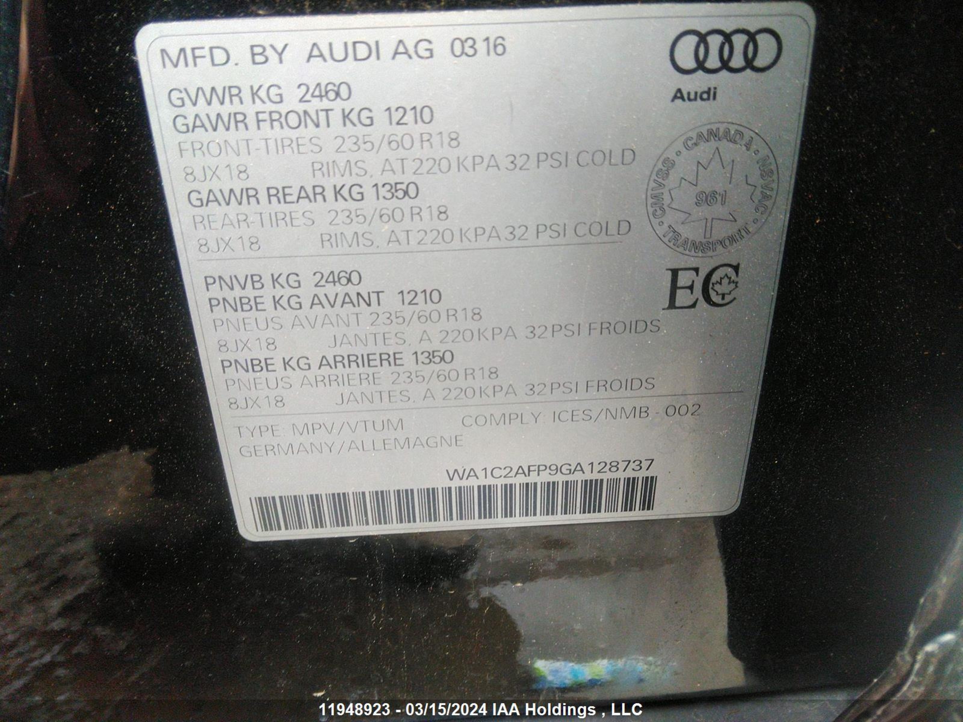 Photo 8 VIN: WA1C2AFP9GA128737 - AUDI Q5 