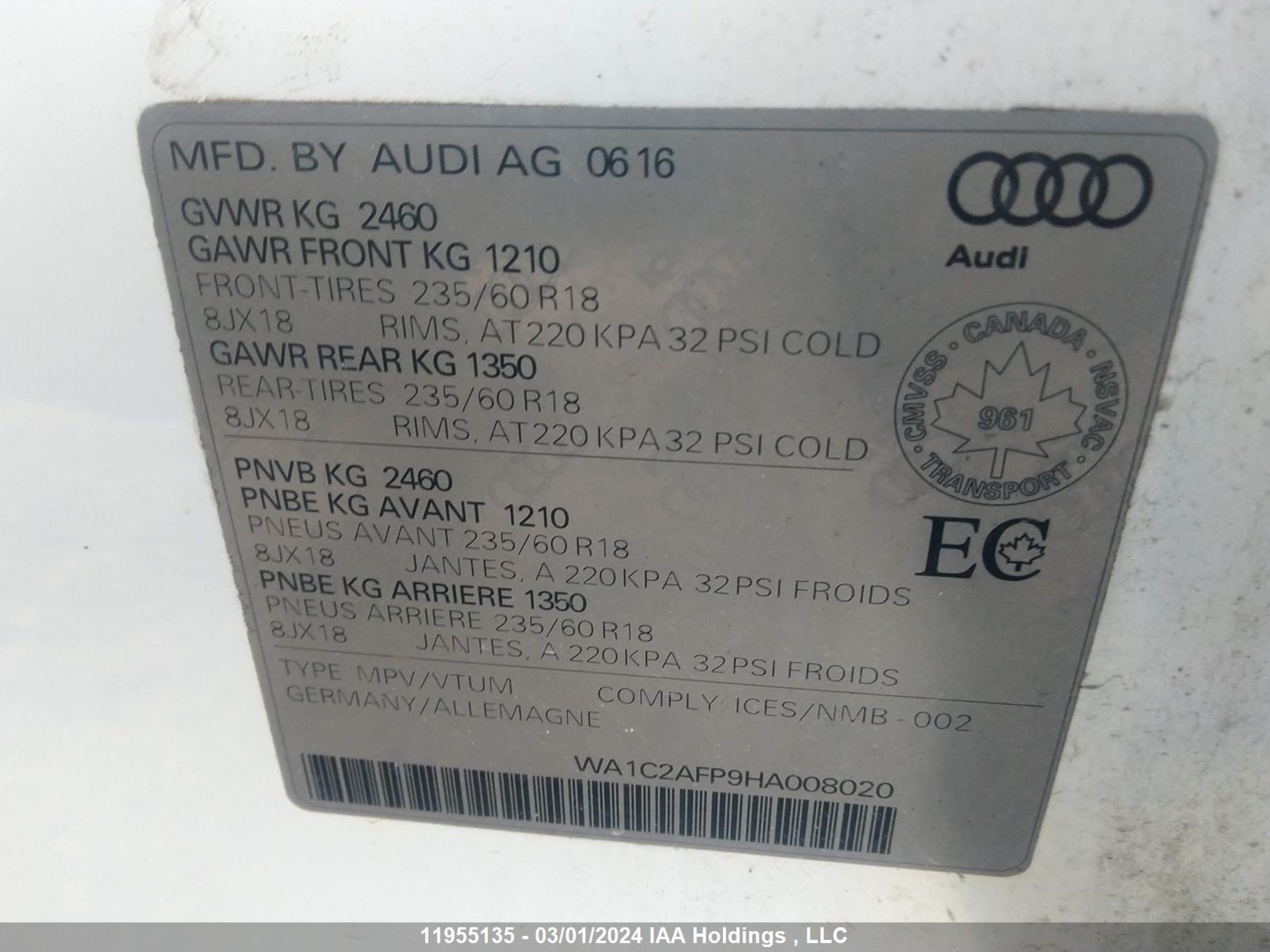 Photo 8 VIN: WA1C2AFP9HA008020 - AUDI Q5 