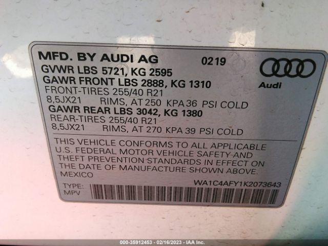 Photo 8 VIN: WA1C4AFY1K2073643 - AUDI SQ5 