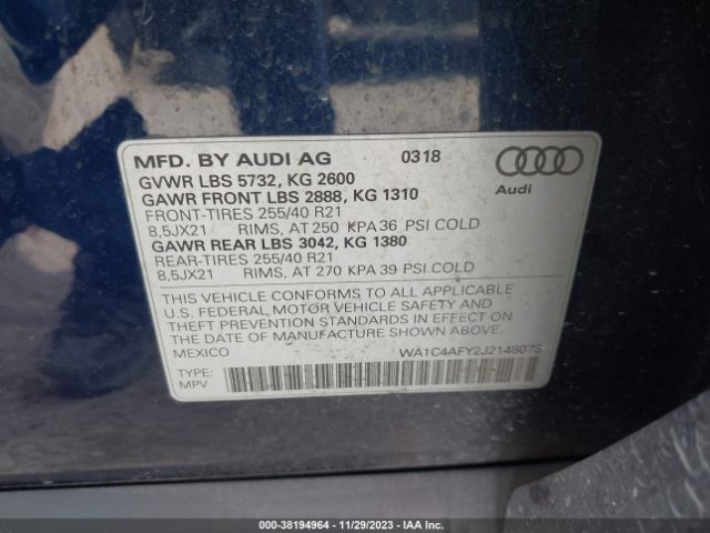 Photo 8 VIN: WA1C4AFY2J2148073 - AUDI SQ5 