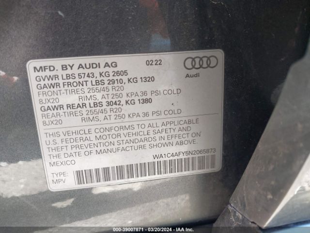 Photo 8 VIN: WA1C4AFY5N2065873 - AUDI SQ5 