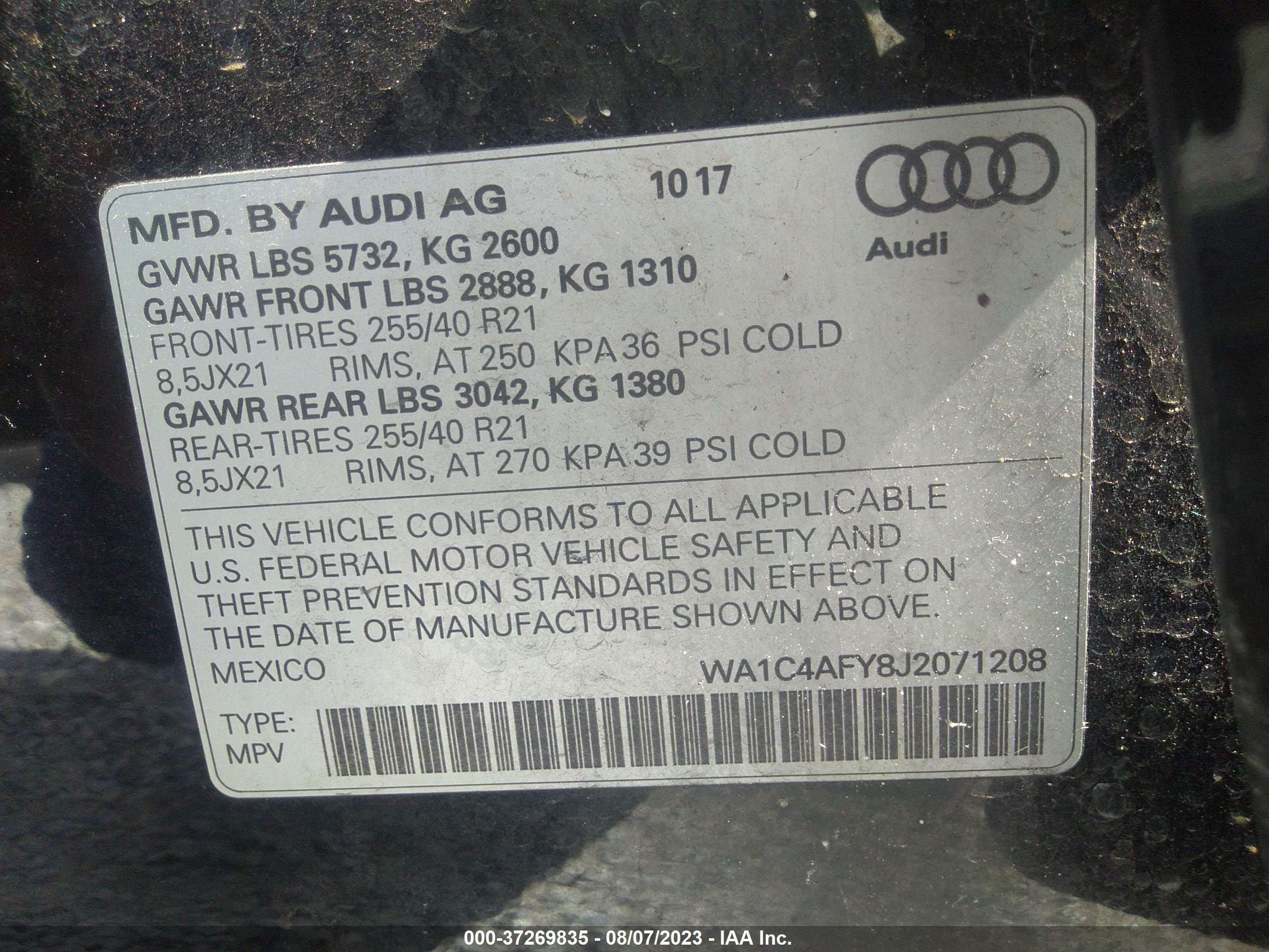 Photo 8 VIN: WA1C4AFY8J2071208 - AUDI SQ5 