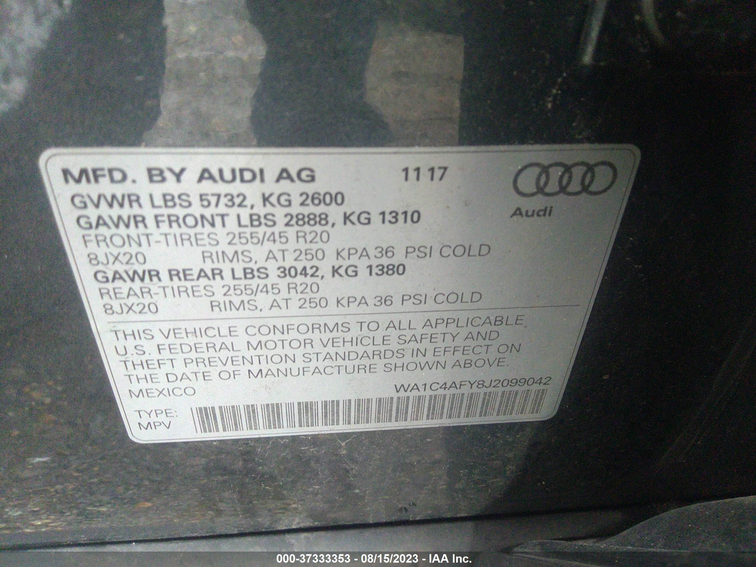 Photo 8 VIN: WA1C4AFY8J2099042 - AUDI SQ5 