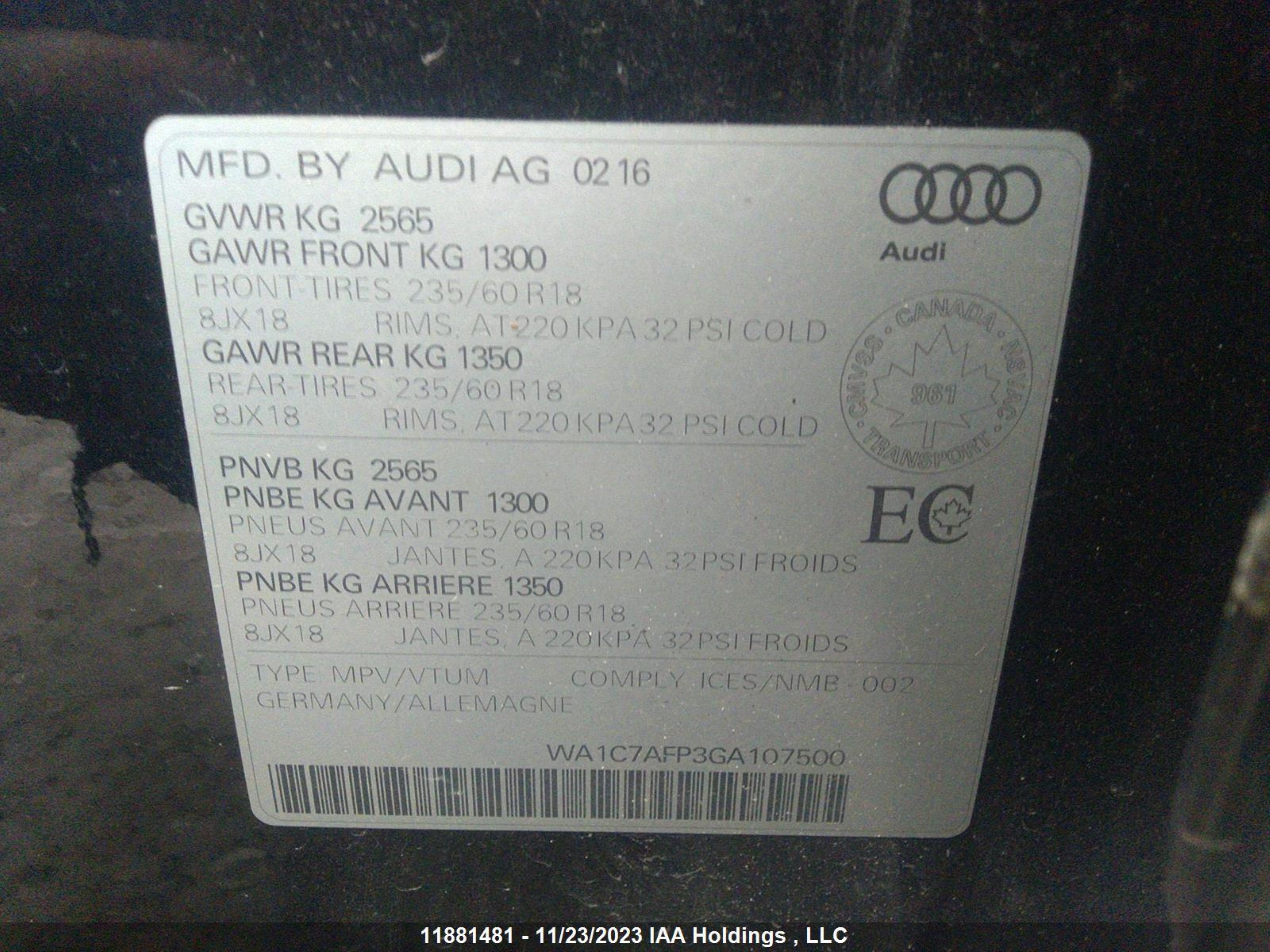 Photo 8 VIN: WA1C7AFP3GA107500 - AUDI Q5 