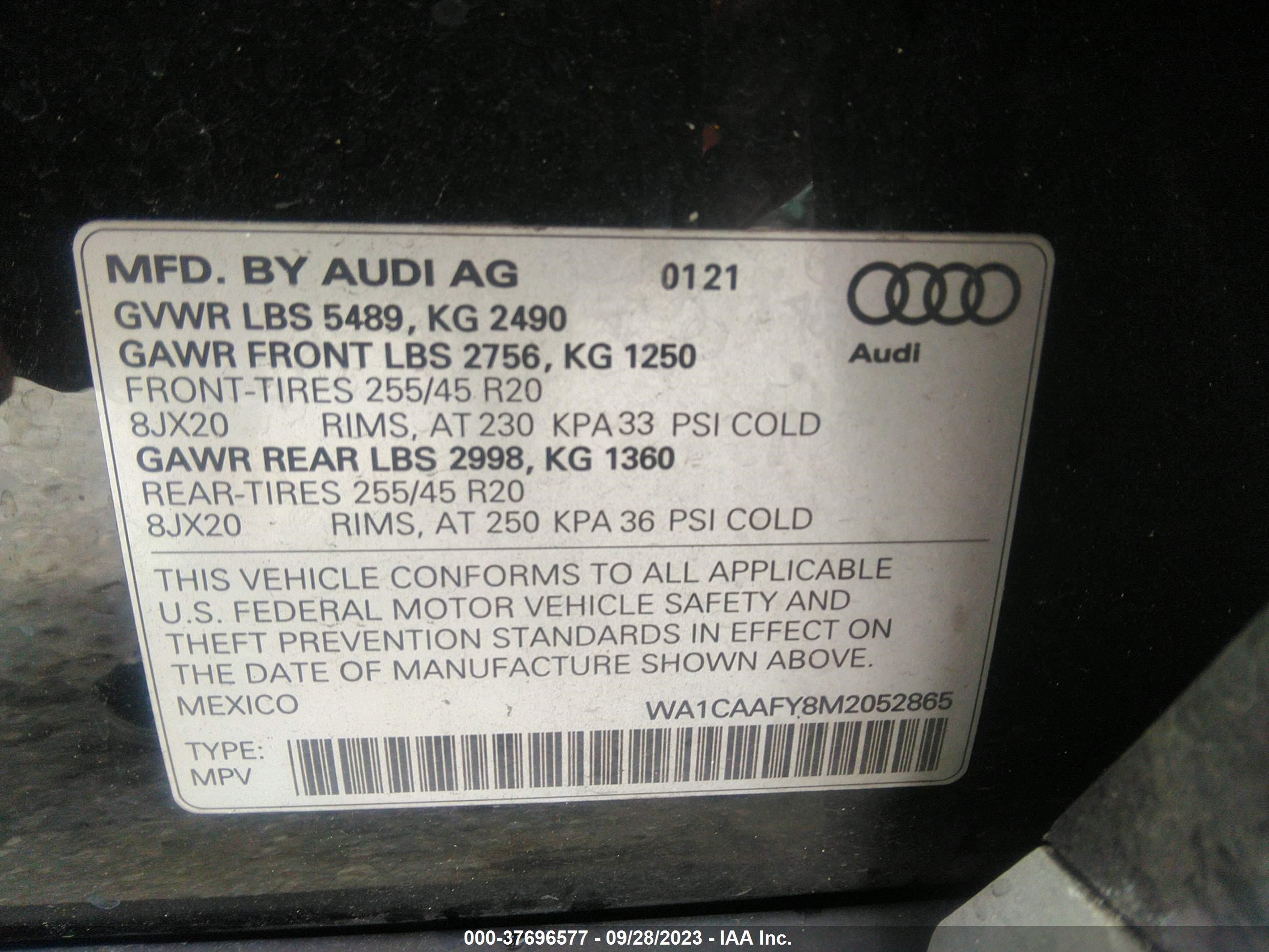 Photo 8 VIN: WA1CAAFY8M2052865 - AUDI Q5 