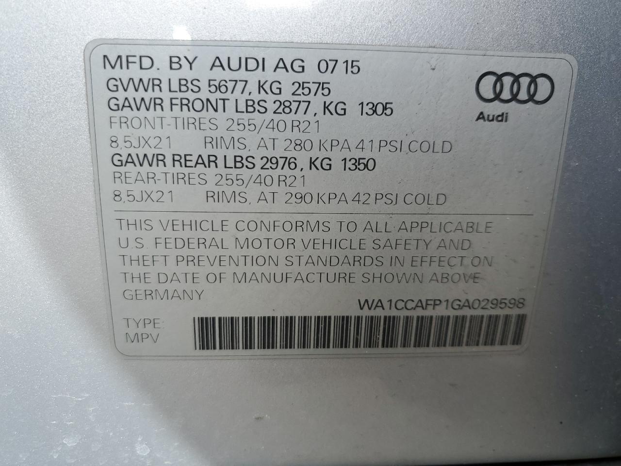 Photo 11 VIN: WA1CCAFP1GA029598 - AUDI SQ5 