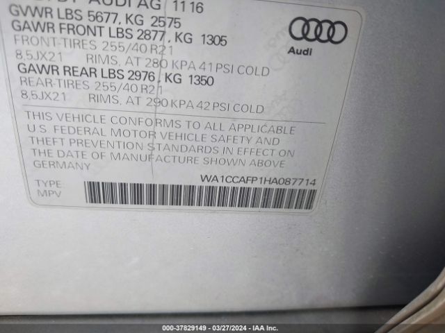 Photo 8 VIN: WA1CCAFP1HA087714 - AUDI SQ5 