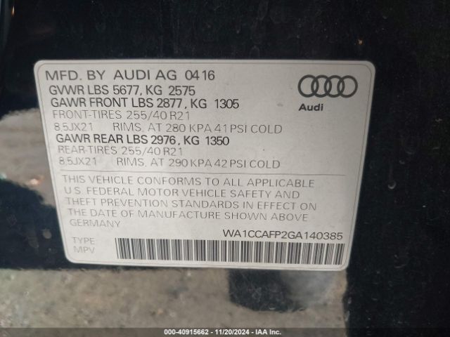 Photo 8 VIN: WA1CCAFP2GA140385 - AUDI SQ5 