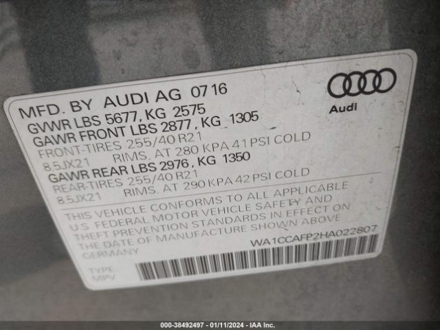 Photo 8 VIN: WA1CCAFP2HA022807 - AUDI SQ5 