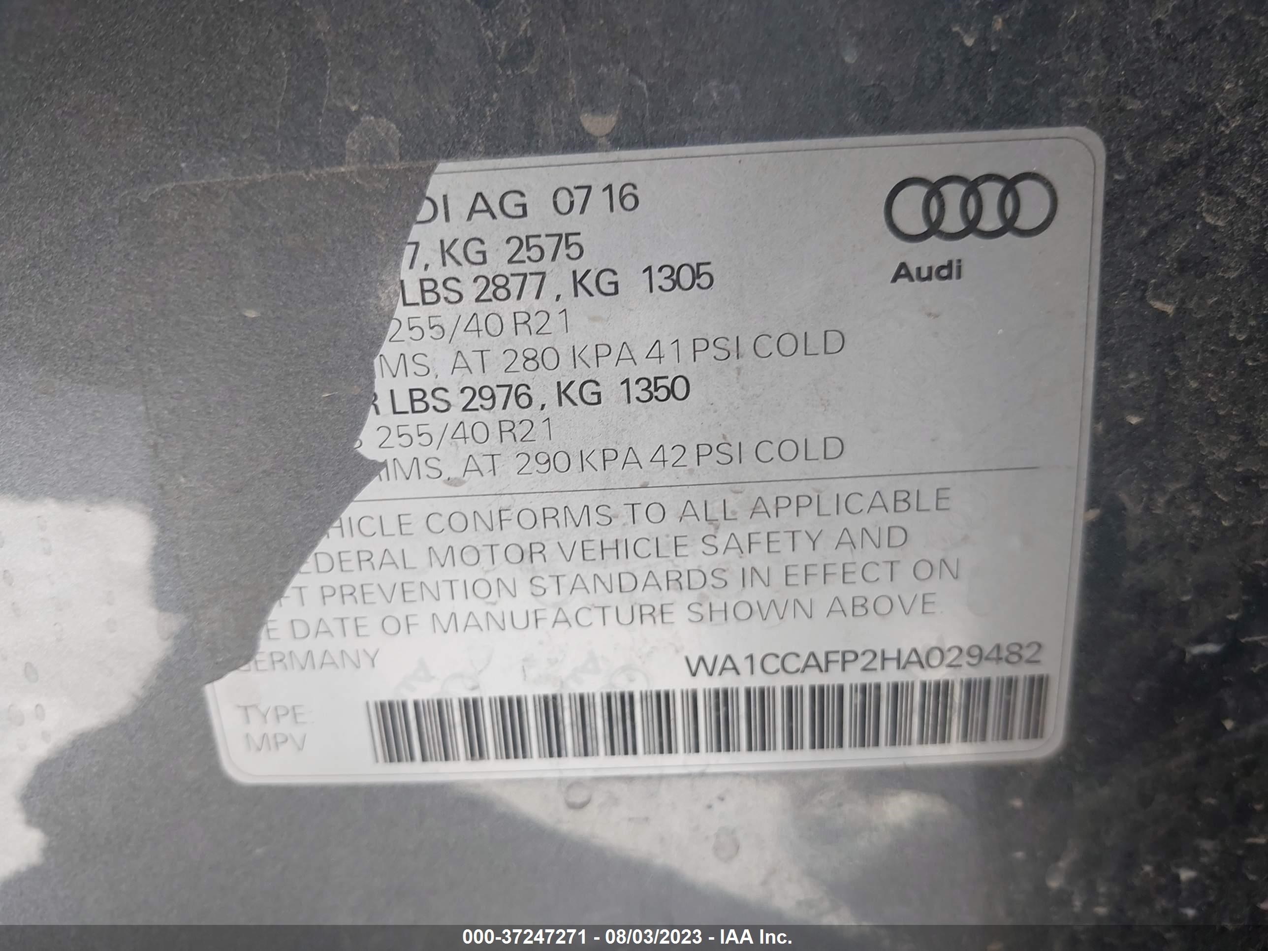 Photo 8 VIN: WA1CCAFP2HA029482 - AUDI SQ5 