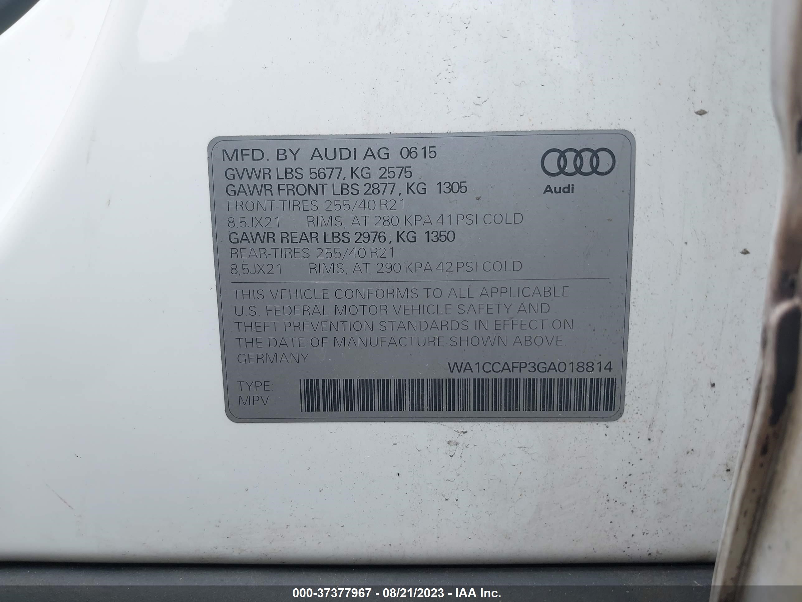 Photo 8 VIN: WA1CCAFP3GA018814 - AUDI SQ5 