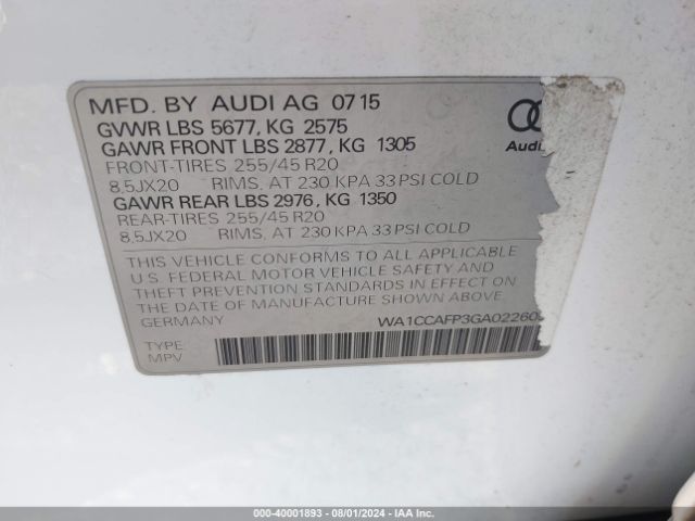 Photo 8 VIN: WA1CCAFP3GA022605 - AUDI SQ5 