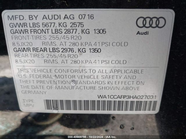 Photo 8 VIN: WA1CCAFP3HA027031 - AUDI SQ5 