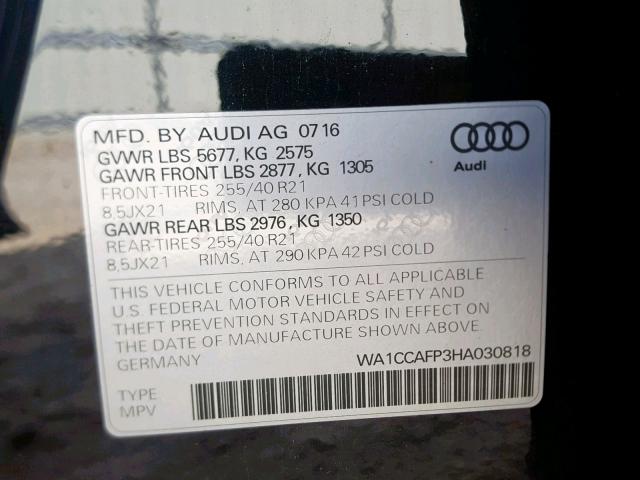 Photo 9 VIN: WA1CCAFP3HA030818 - AUDI SQ5 PREMIU 