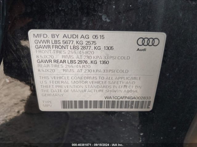 Photo 8 VIN: WA1CCAFP4GA002833 - AUDI SQ5 