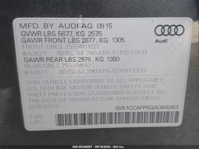 Photo 8 VIN: WA1CCAFP5GA064063 - AUDI SQ5 