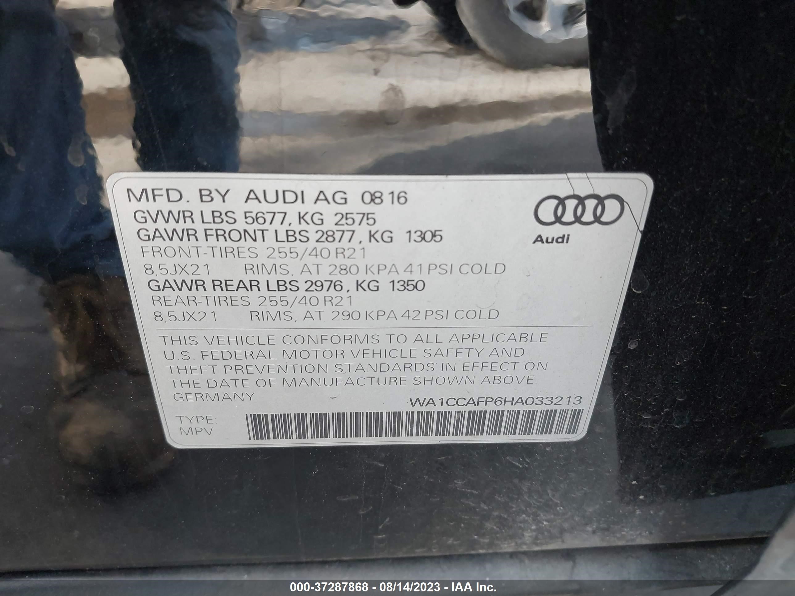 Photo 8 VIN: WA1CCAFP6HA033213 - AUDI SQ5 