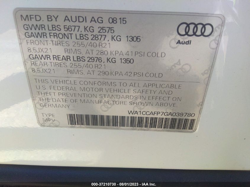 Photo 8 VIN: WA1CCAFP7GA039780 - AUDI SQ5 