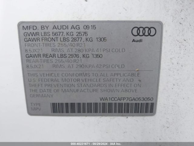 Photo 8 VIN: WA1CCAFP7GA053050 - AUDI SQ5 