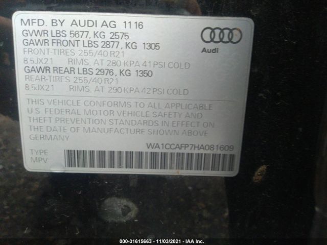 Photo 8 VIN: WA1CCAFP7HA081609 - AUDI SQ5 