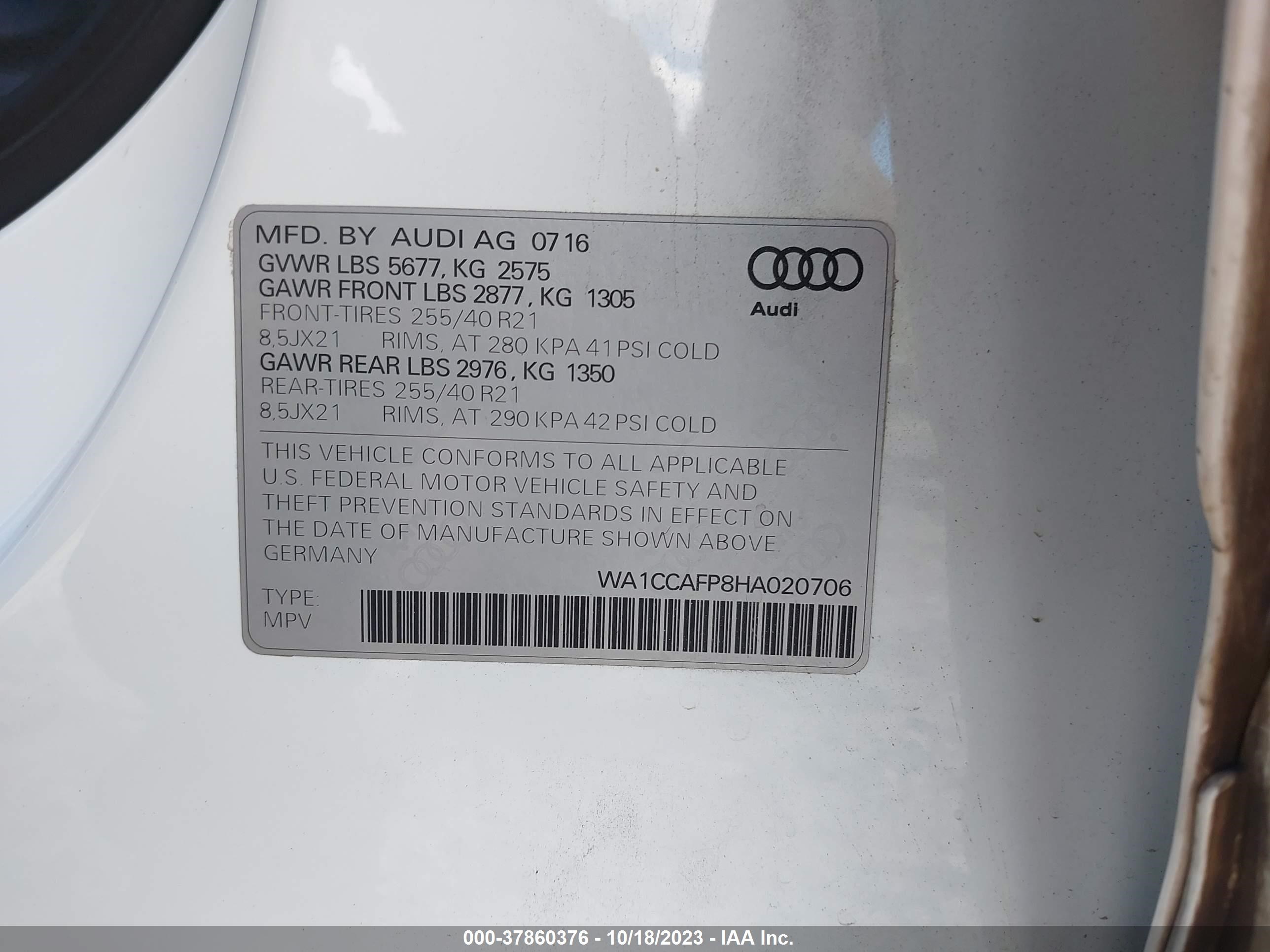 Photo 8 VIN: WA1CCAFP8HA020706 - AUDI SQ5 