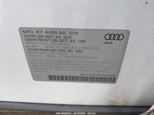 Photo 8 VIN: WA1CCAFP9HA092854 - AUDI SQ5 