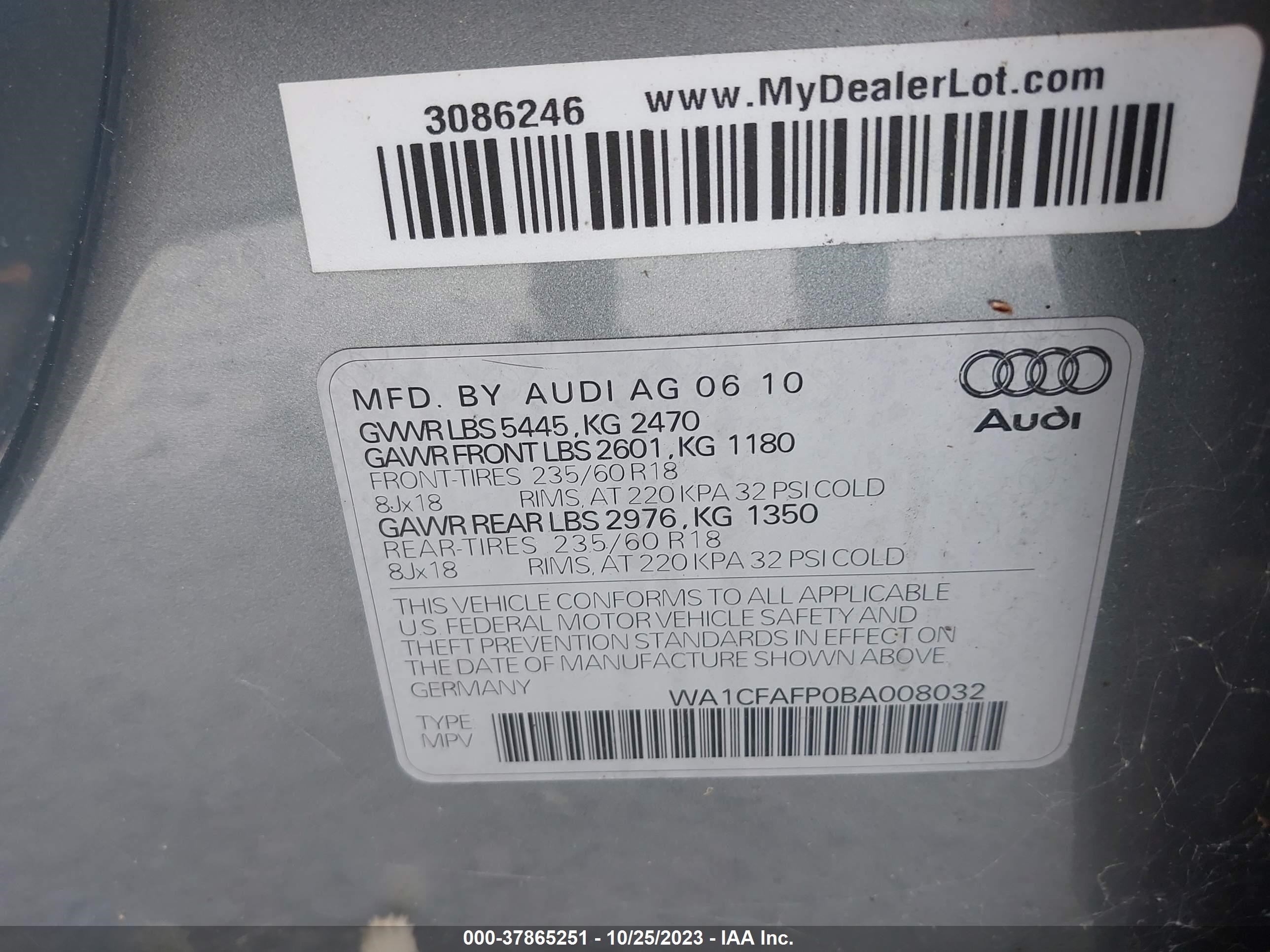 Photo 8 VIN: WA1CFAFP0BA008032 - AUDI Q5 