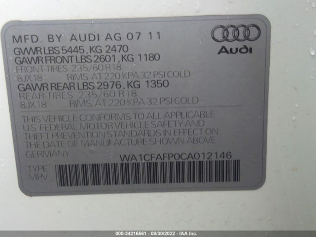 Photo 8 VIN: WA1CFAFP0CA012146 - AUDI Q5 