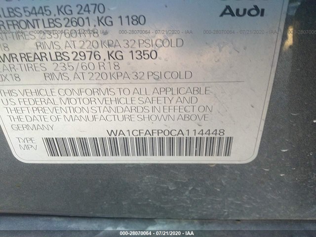 Photo 8 VIN: WA1CFAFP0CA114448 - AUDI Q5 