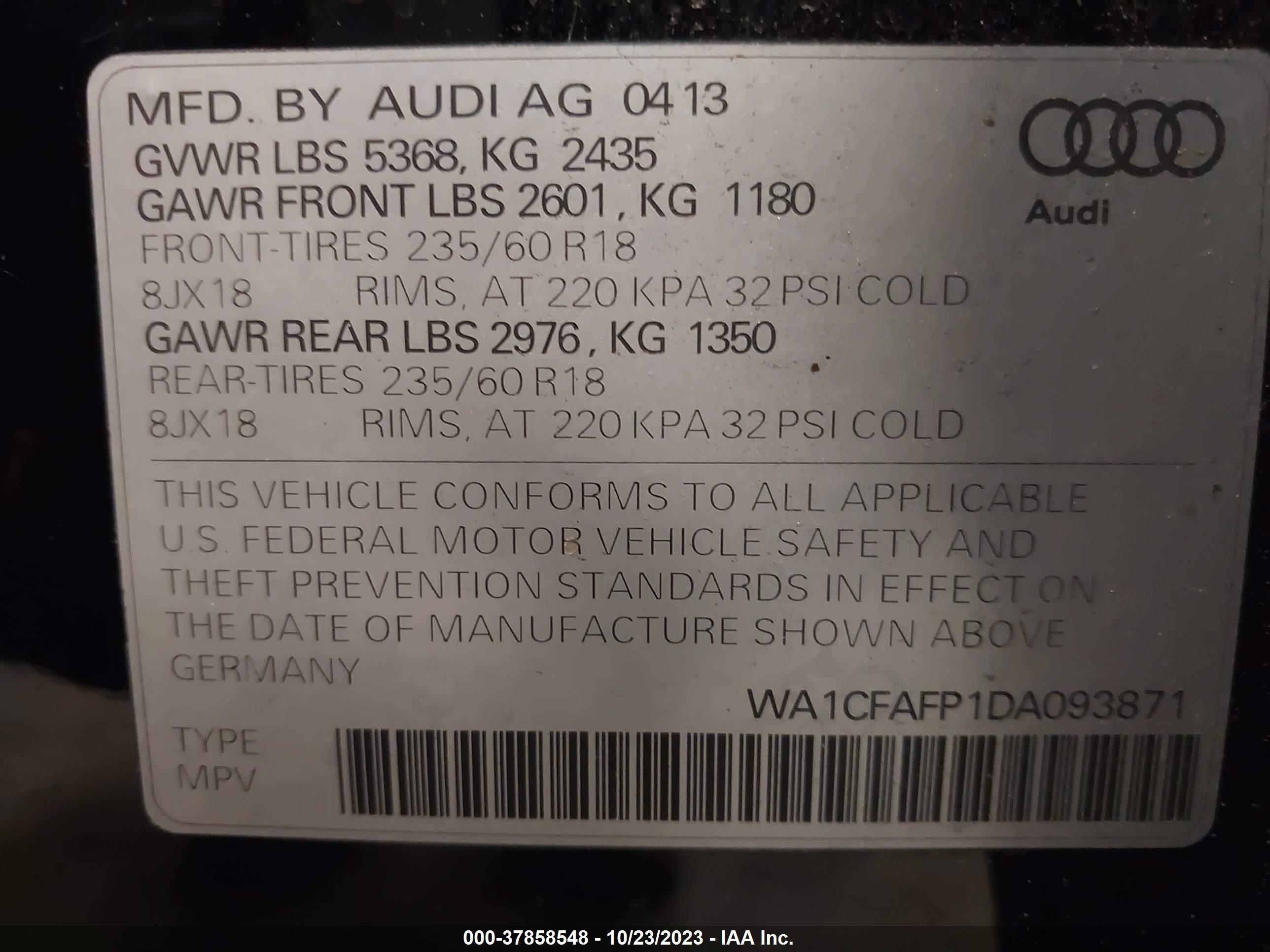 Photo 8 VIN: WA1CFAFP1DA093871 - AUDI Q5 