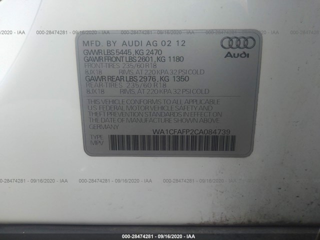 Photo 8 VIN: WA1CFAFP2CA084739 - AUDI Q5 