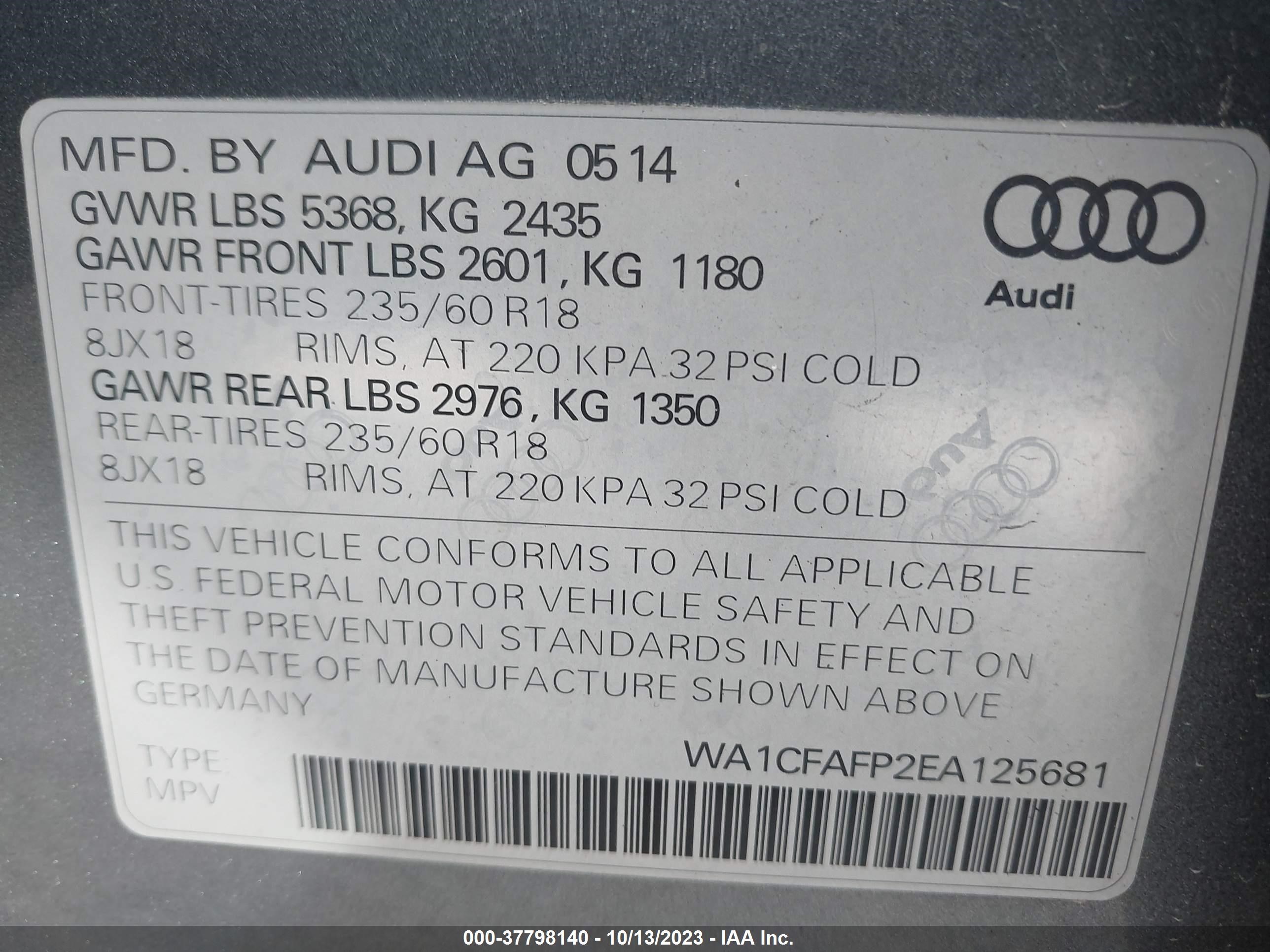 Photo 8 VIN: WA1CFAFP2EA125681 - AUDI Q5 