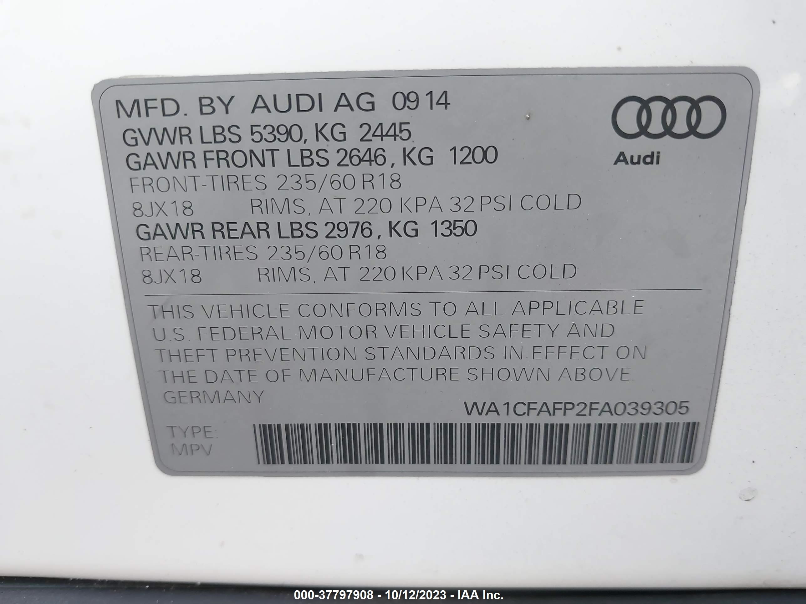 Photo 8 VIN: WA1CFAFP2FA039305 - AUDI Q5 