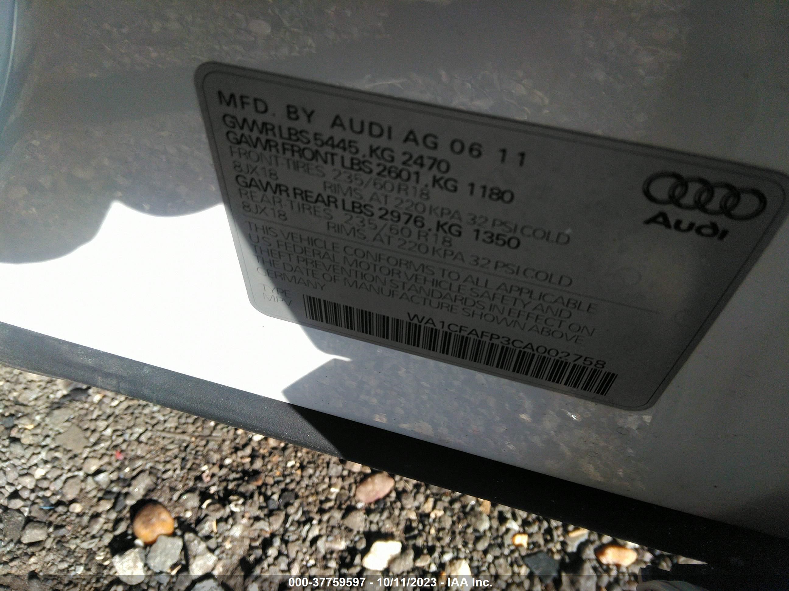 Photo 8 VIN: WA1CFAFP3CA002758 - AUDI Q5 