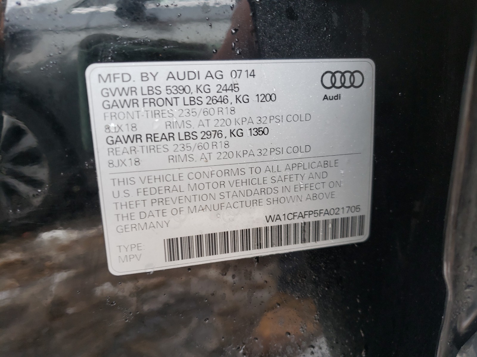 Photo 9 VIN: WA1CFAFP5FA021705 - AUDI Q5 