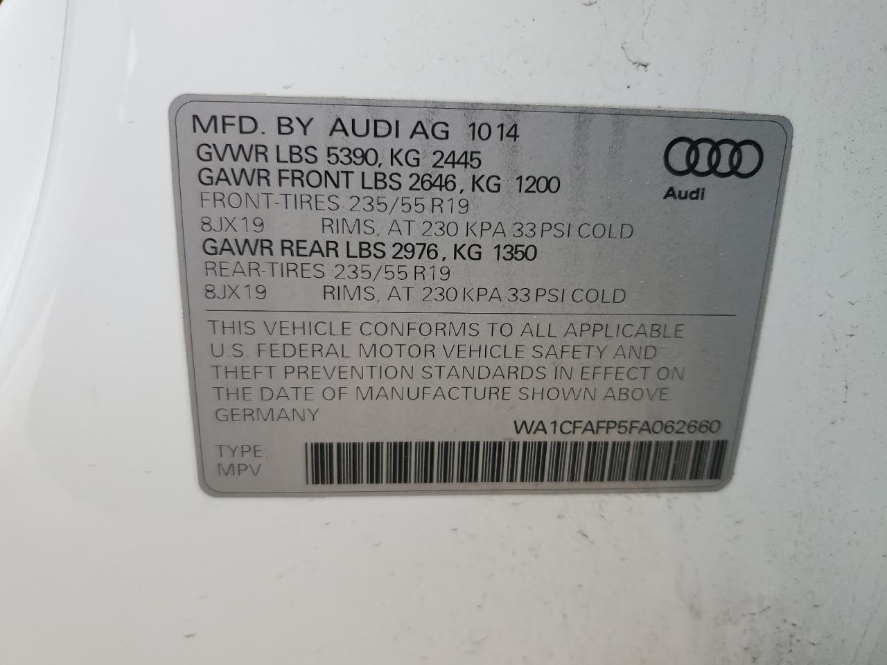 Photo 12 VIN: WA1CFAFP5FA062660 - AUDI Q5 