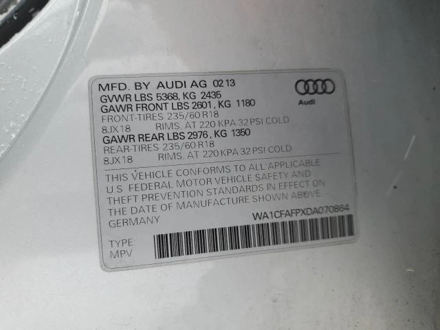 Photo 11 VIN: WA1CFAFPXDA070864 - AUDI Q5 PREMIUM 