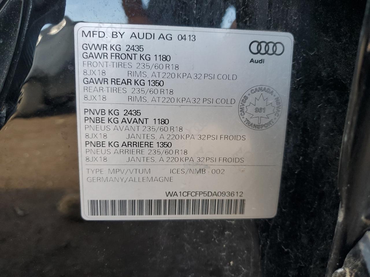 Photo 12 VIN: WA1CFCFP5DA093612 - AUDI Q5 