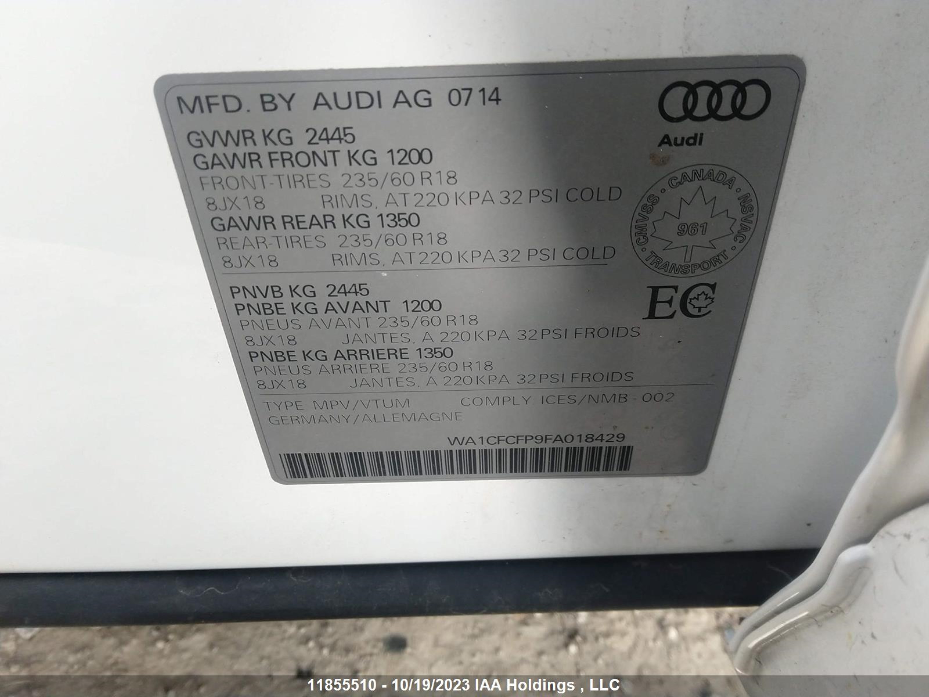 Photo 8 VIN: WA1CFCFP9FA018429 - AUDI Q5 