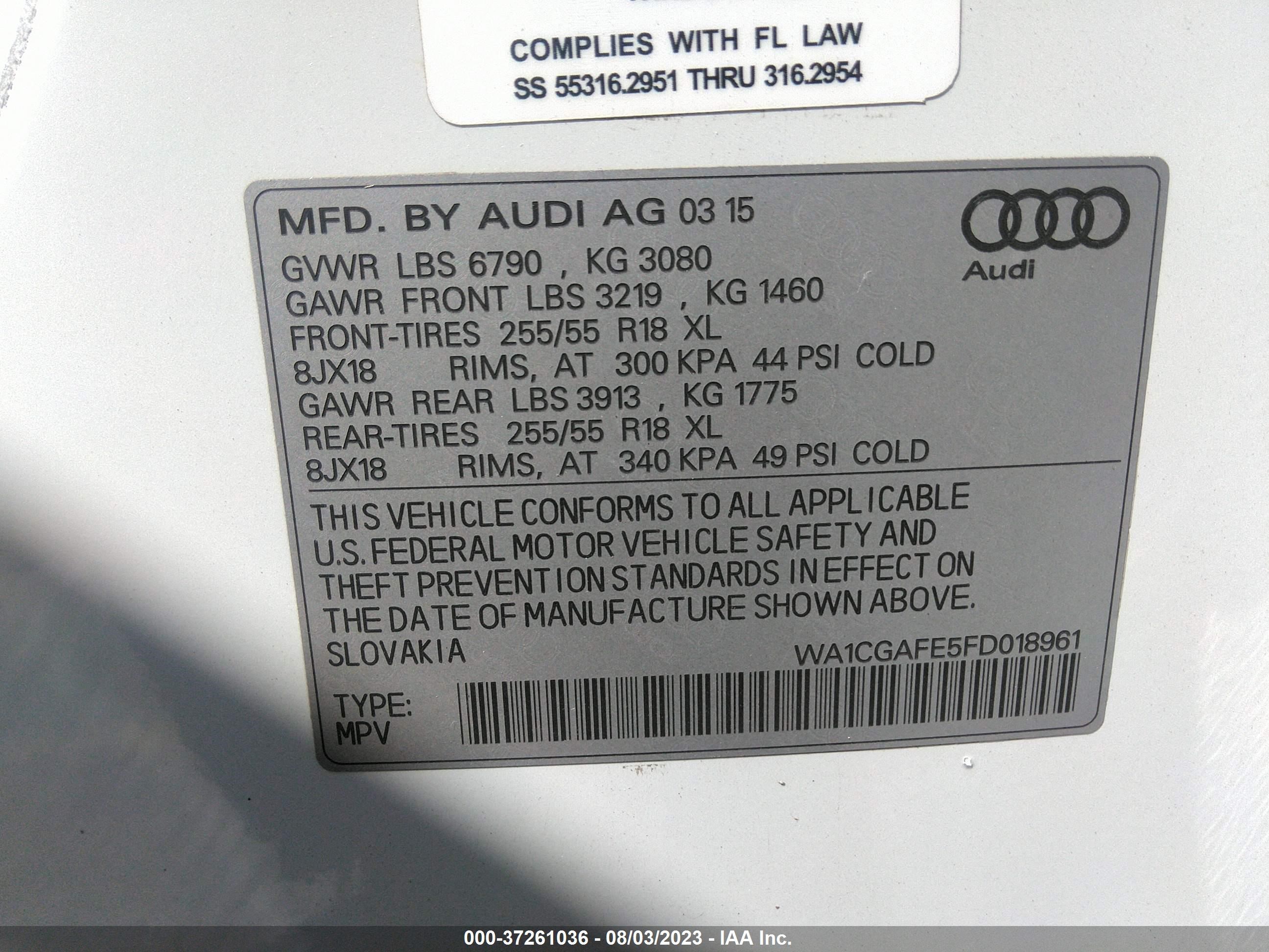 Photo 8 VIN: WA1CGAFE5FD018961 - AUDI Q7 