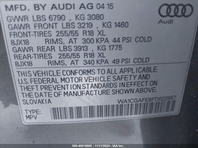 Photo 8 VIN: WA1CGAFE8FD022857 - AUDI Q7 