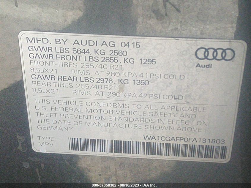 Photo 8 VIN: WA1CGAFP0FA131803 - AUDI SQ5 